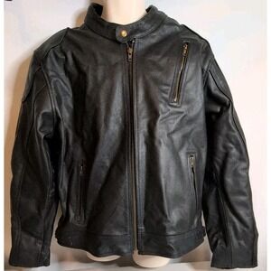 HWK Cafe Racer Genuine Leather Motorcycle Jacket with Armor for Men‎ 3XL Black